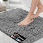 Bath Rug Mat, Thick Soft Absorbent Chenille, Quick Dry Microfiber Mats, Rubber Backing Washable Shower Floor Rugs, US Designed Bathroom Bathmat Home Decor Accessories, 24x17, Grey