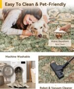 Area Rugs 8'x10' Washable Non-Slip, Floral Vintage Distress Print Pattern Medallion Carpet for Living Room Bedroom Dining Room, Brick Red Rust Neutral Brown Burnt Orange Green - Image 8