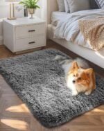 Small Rug Upgrade Non Slip Throw Bedside Area Rugs, Fluffy Soft Grey Mini Bedroom Carpet, Affordable Door Entryway Indoor Inside Front Entrance Dog 2x3 Mat, Home Decor Aesthetic