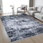5x7 Area Rug Living Room Rug: Washable Modern Abstract Soft Thin Rug Indoor Floor No Slip Stain Resistant Carpet for Bedroom Dining Room Farmhouse Nursery Home Office - Black - Image 6