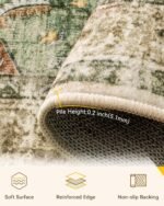 Area Rugs 8'x10' Washable Non-Slip, Floral Vintage Distress Print Pattern Medallion Carpet for Living Room Bedroom Dining Room, Brick Red Rust Neutral Brown Burnt Orange Green - Image 5